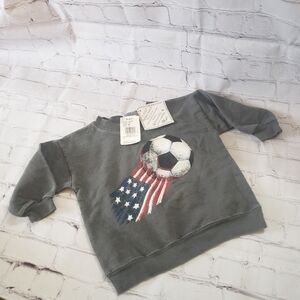So Fun Patriotic Soccer Ball Crewneck Sweatshirt Burnout Gray Made in USA 18 Mo